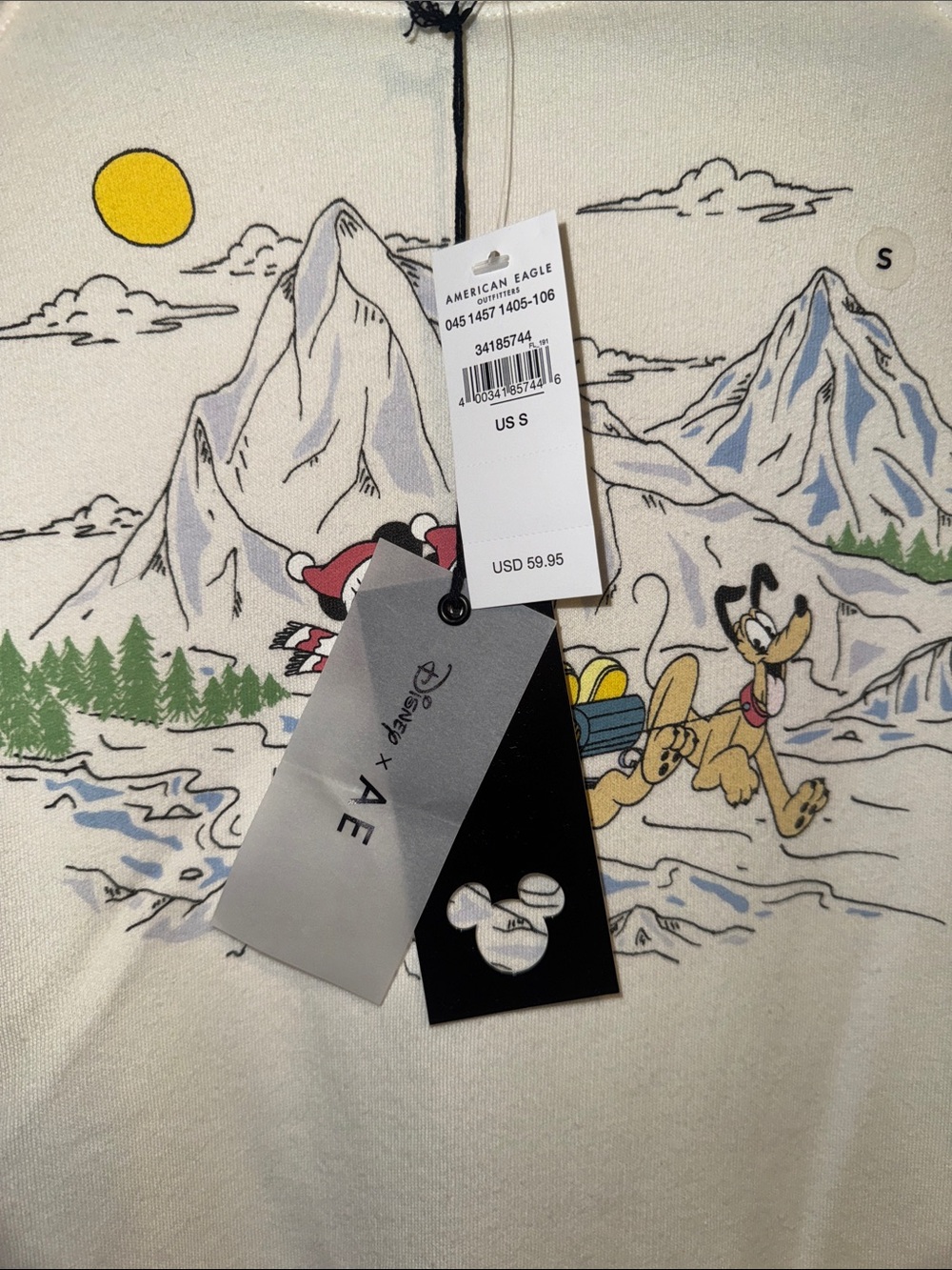 NWT Disney x AE Crewneck Sweatshirt with Ski Cartoon Graphic - Picture 2 of 7